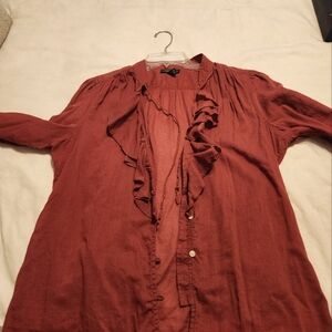 LRL Ralph Lauren Women's Sheer Cotton Ruffled Rust/Red Top